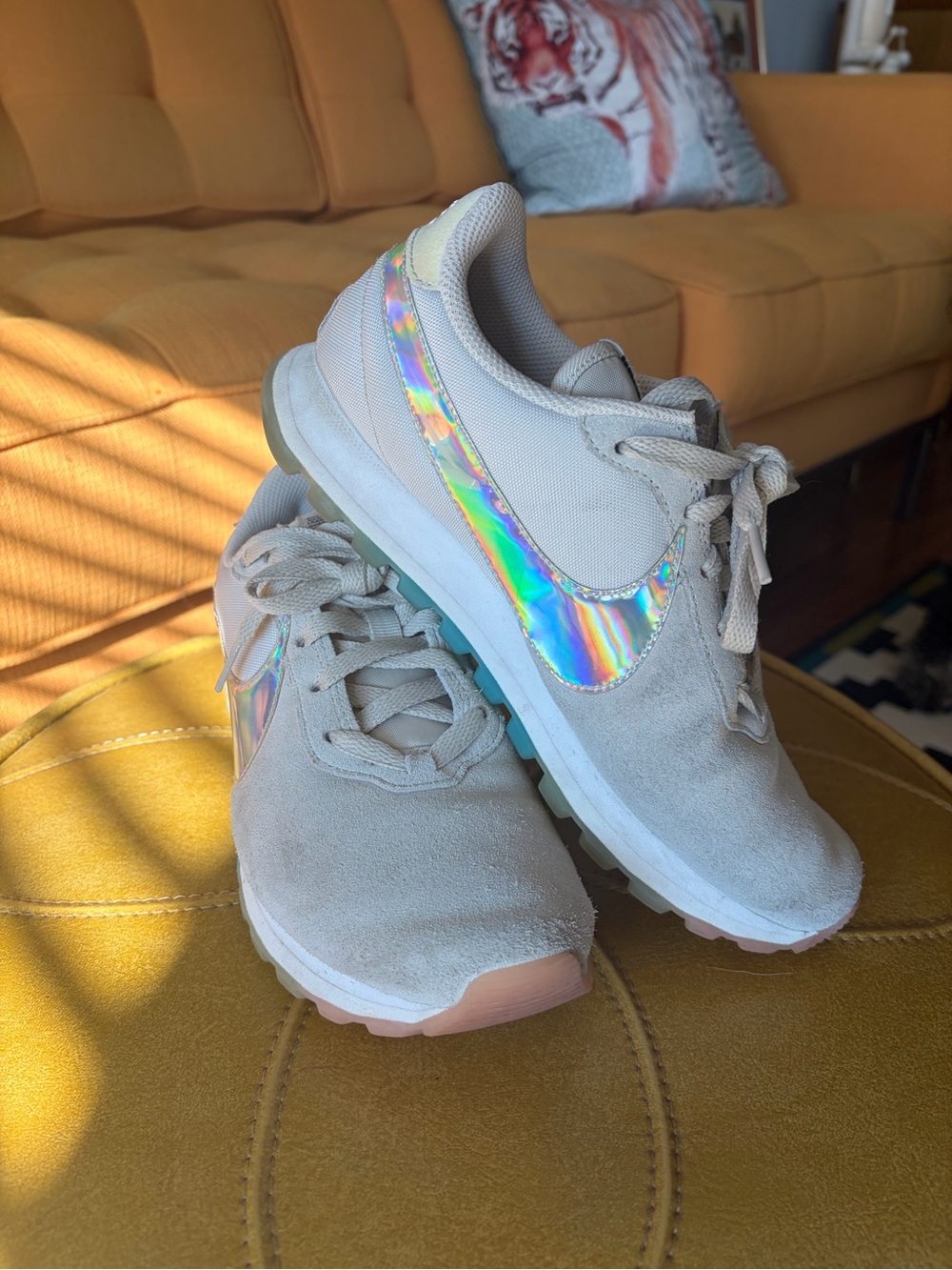 Nike Pre-Love OX RainbowSuede Sneakers with Iridescent Swoosh